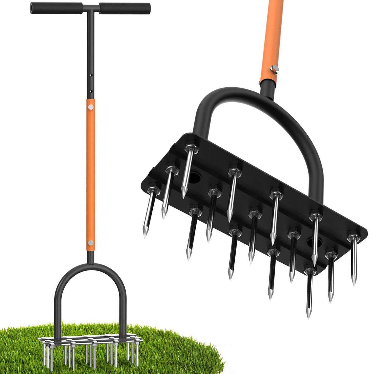 TOPHDY aerator lawn tool with 15 spikes for deep soil penetration and lush roots.