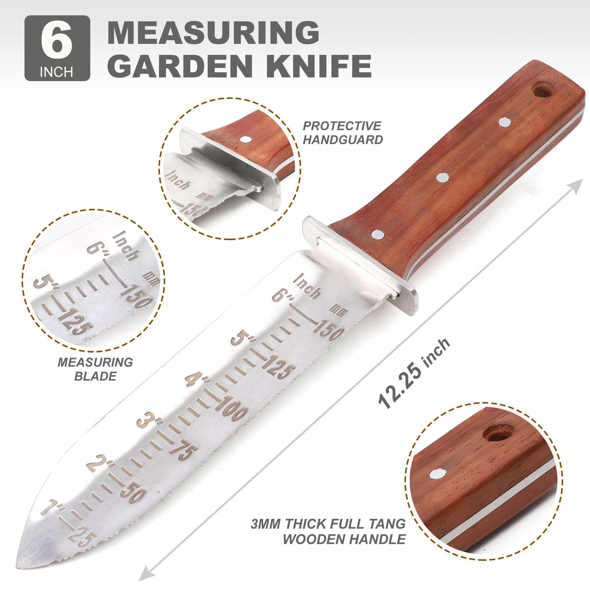 Topline Hori Hori stainless steel blade resists rust for long-lasting use