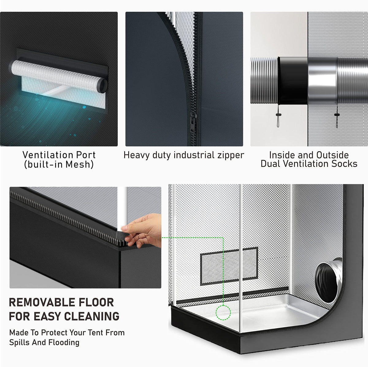TopoLite grow tent easy access ports for cables and equipment