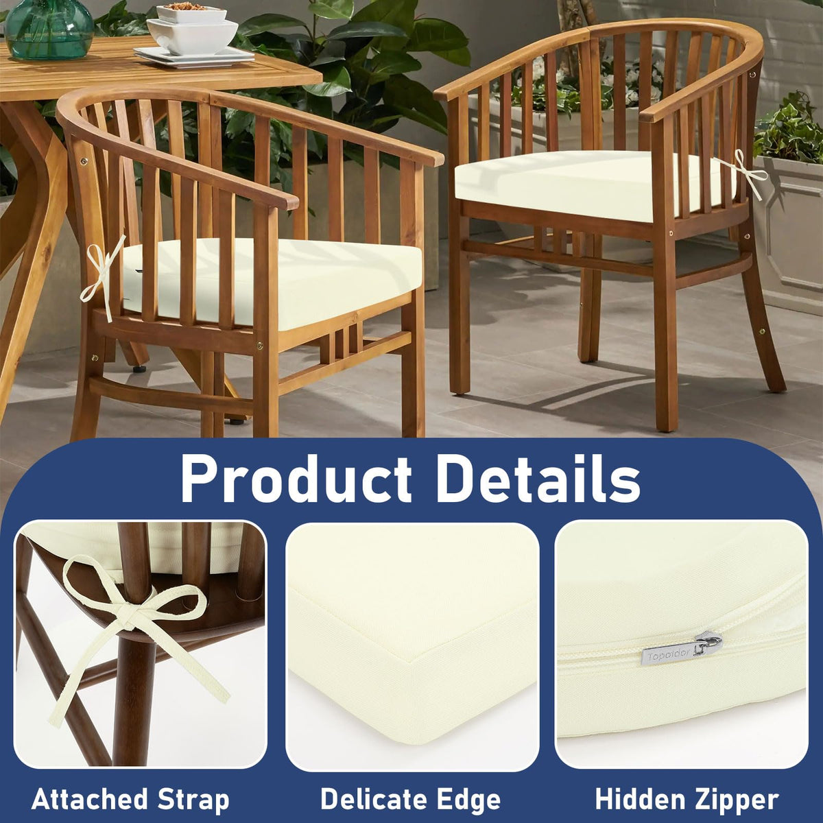 Topotdor cushions with ties secure to chair for stable outdoor use