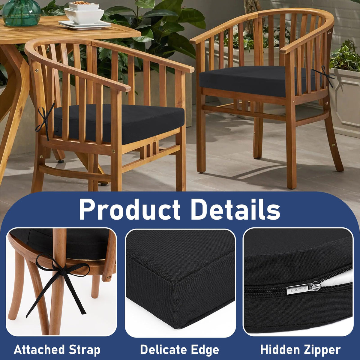 Topotdor cushions suitable for indoor and outdoor use ideal for patios gardens and dining spaces.