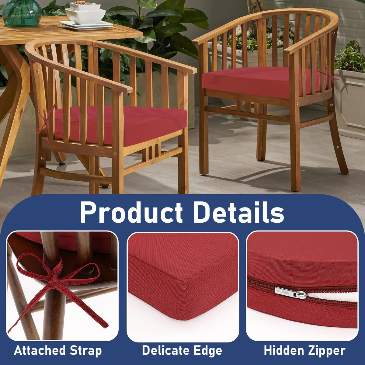 Topotdor cushions with ties keep cushions securely fixed on chairs.
