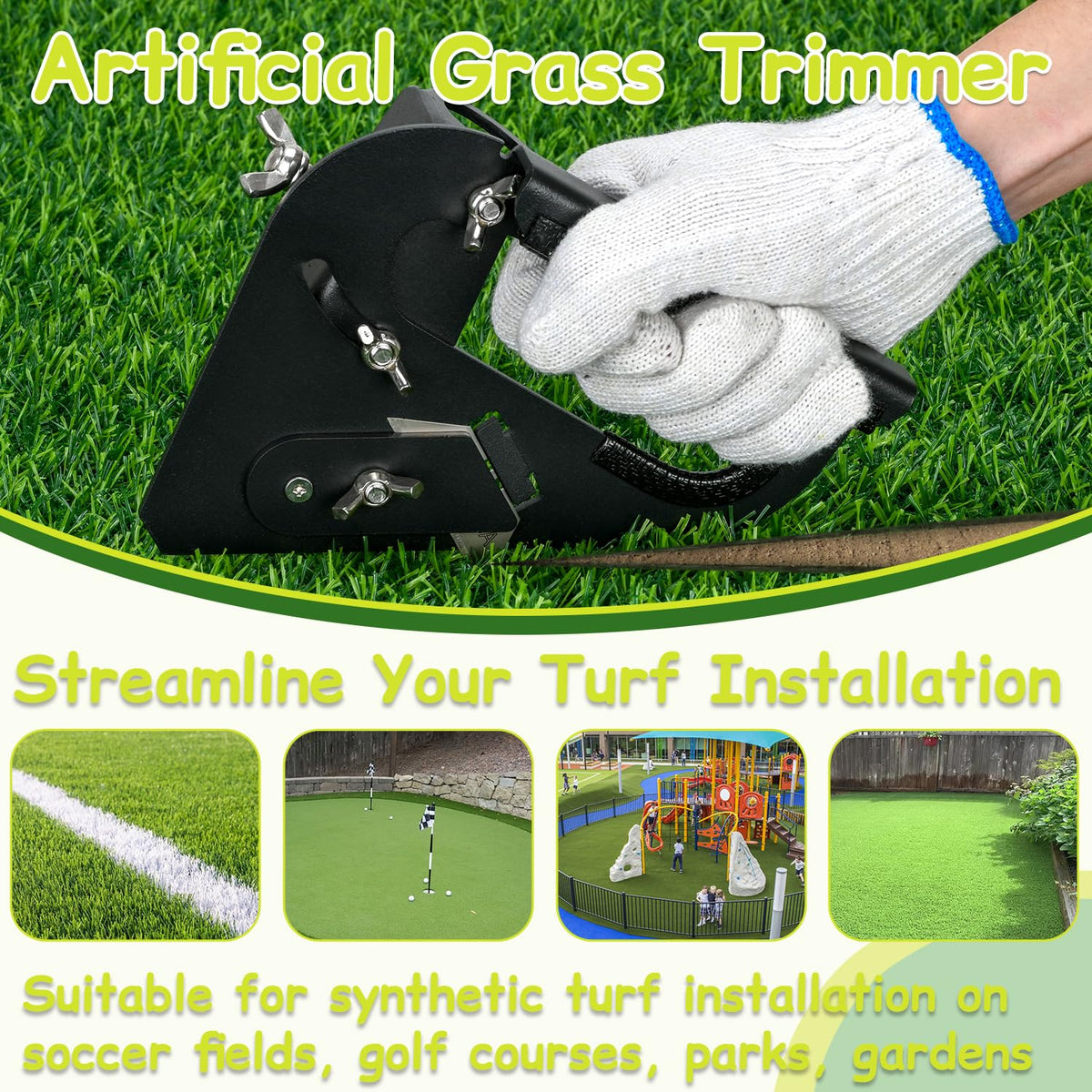 TOPOWN turf trimmer in stick-use upright mode reduces back strain