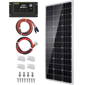 Topsolar 100W panel front view, rugged outdoors-ready design suitable for off-grid charging