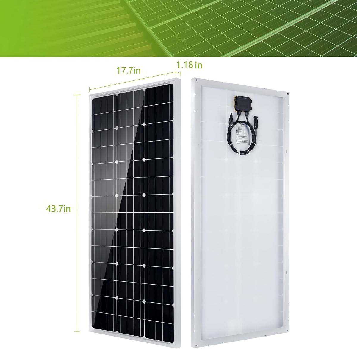Topsolar 100W panel side view showing slim profile for compact installations