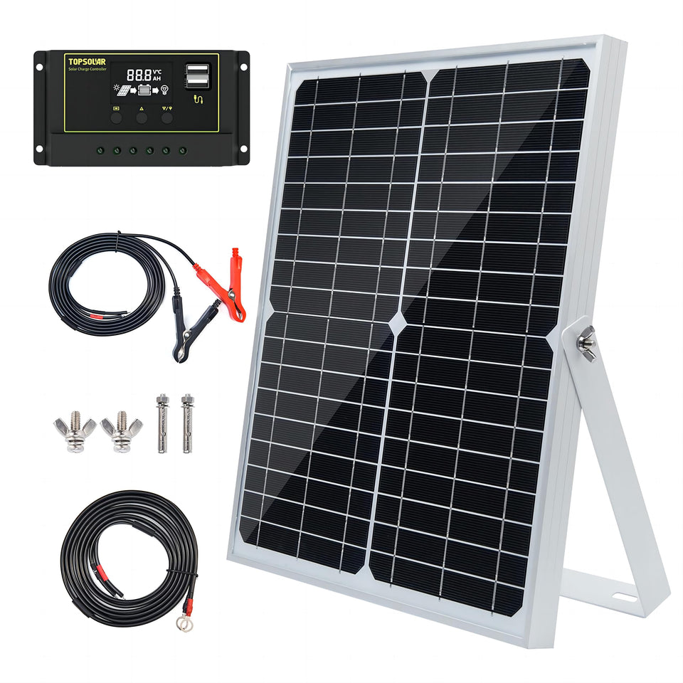 Topsolar 30W panel front view for portable off-grid charging.