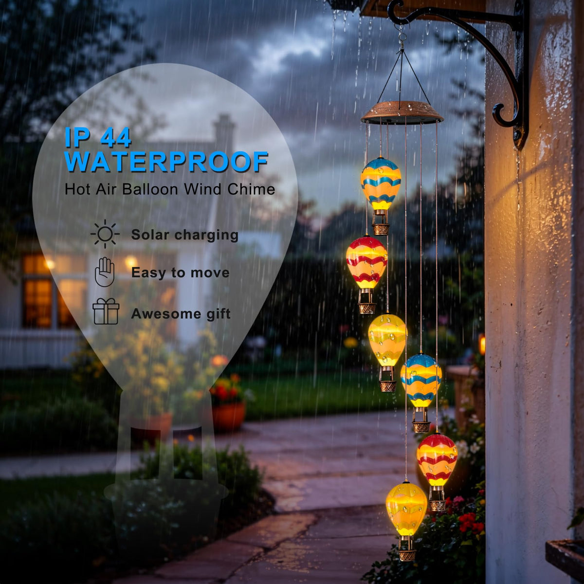 Three intertwining balloons in red blue yellow create whimsical daytime decor.