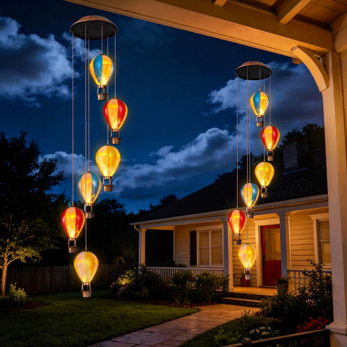 Topstor decorative wind chime for patio or balcony with warm flickering glow.