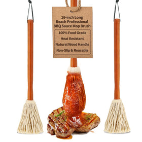 Topulors 16-inch bbq sauce mop with wooden handle for even glaze coverage during grilling