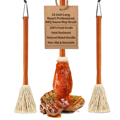 Topulors 16-inch bbq sauce mop with wooden handle for even glaze coverage during grilling