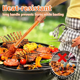 Topulors wooden handle provides long reach for basting ribs and brisket