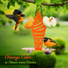TopWoot Oriole feeder hanging from a branch for easy garden viewing