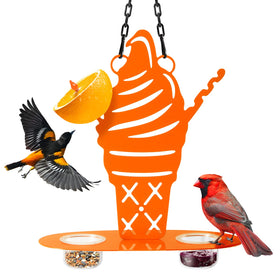 TopWoot Oriole Metal Bird Feeder with orange ice-cream design attracts orioles