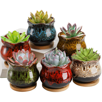 TOPZEA 4-inch red glazed succulent pot for desk display with drainage