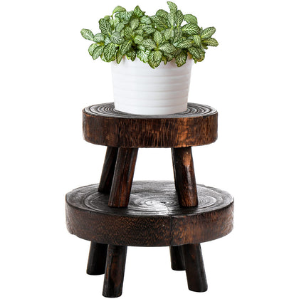 TOPZEA set of 2 mini wooden plant stools displaying pots indoors and outdoors