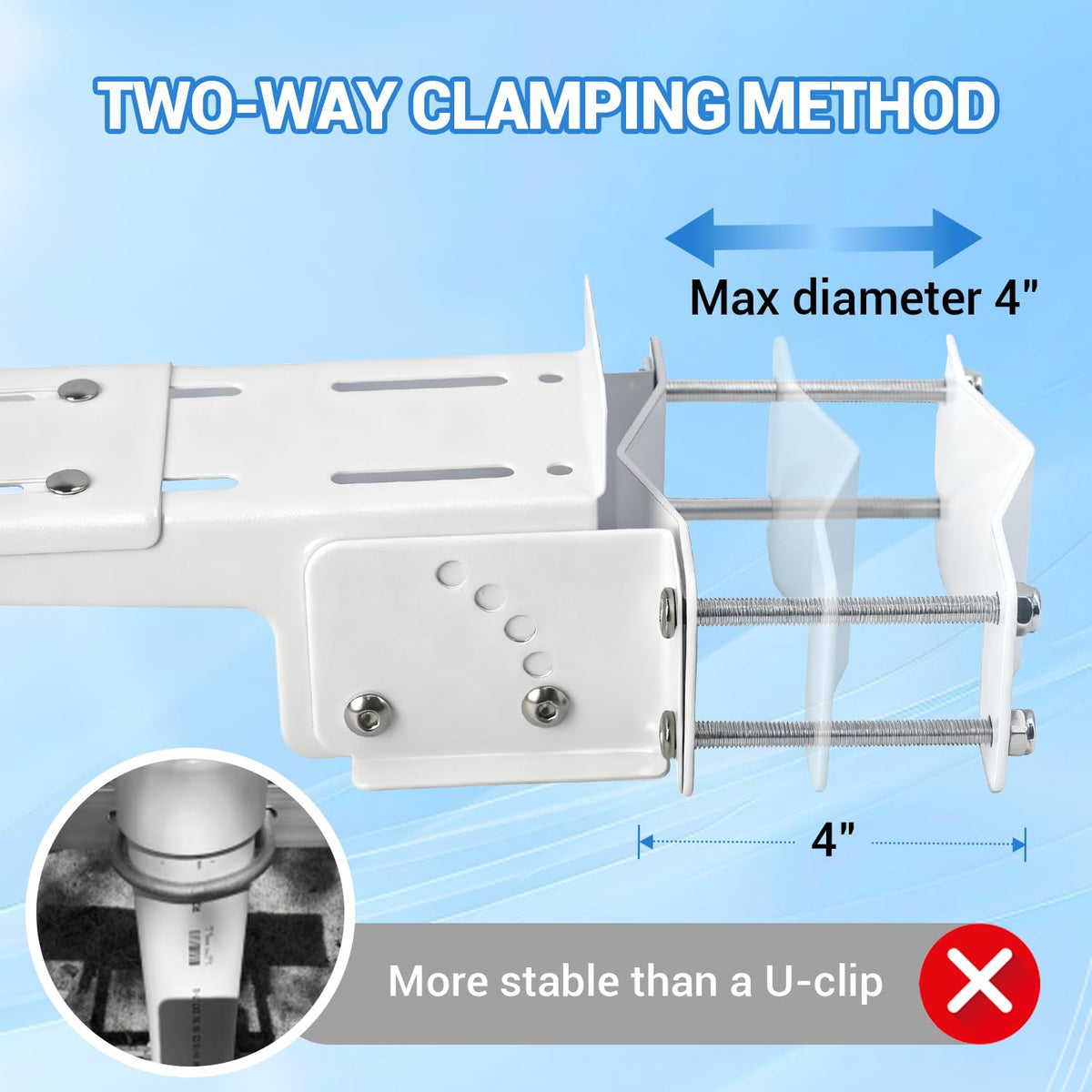 Tordale two-way clamp keeps mounting secure on tall poles