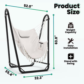 TOREVSIOR Hammock Chair with Stand sturdy double-tube frame.