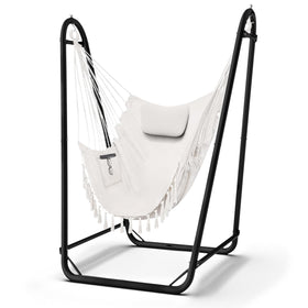 TOREVSIOR Hammock Chair with Stand front view; stable balance for indoor or outdoor lounging.