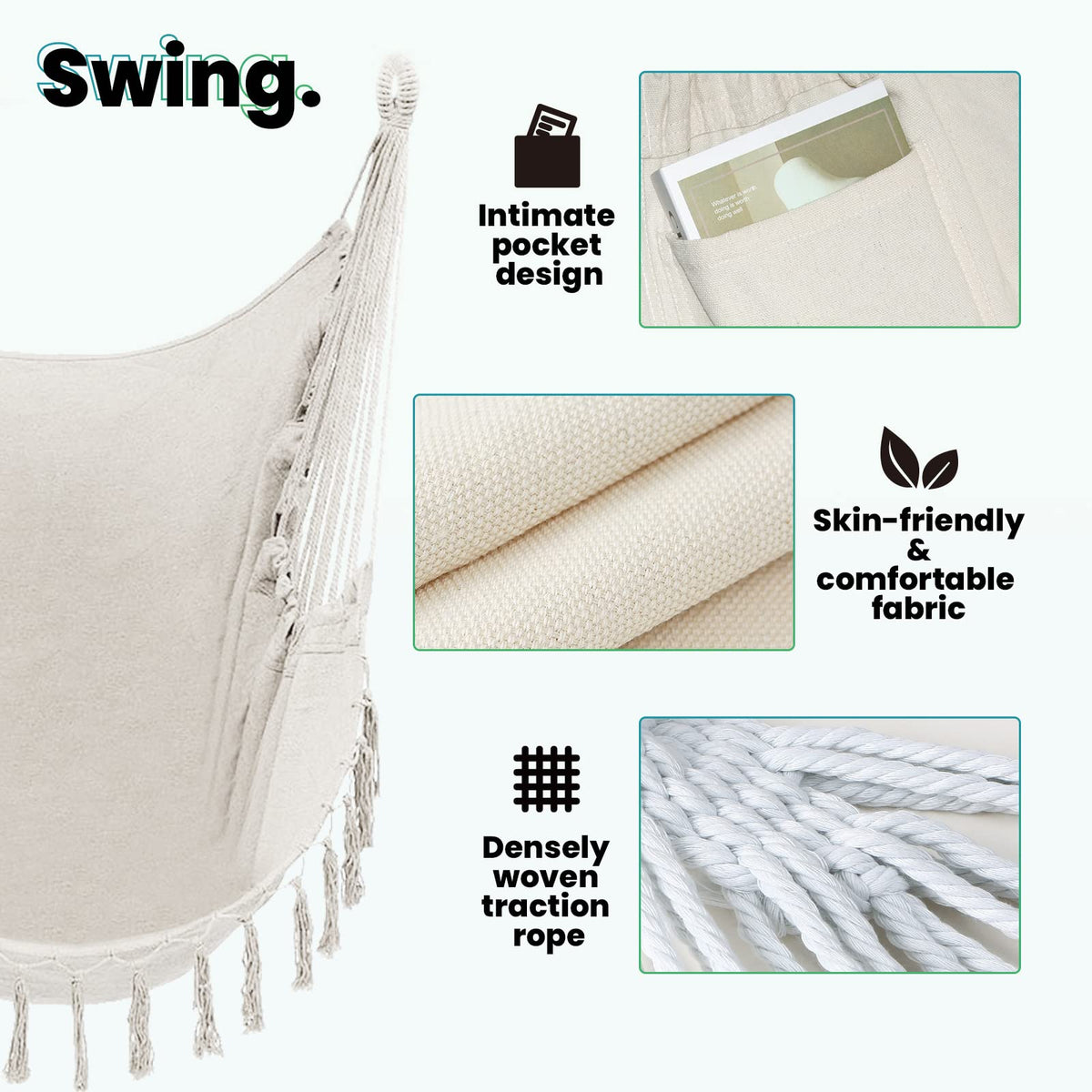 TOREVSIOR Hammock Chair with Stand suitable for indoor and outdoor spaces.