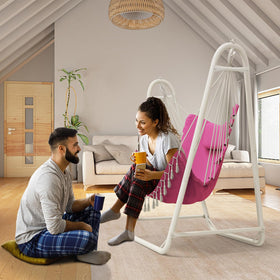 TOREVSIOR hammock chair with stand, side view highlighting stable balance for lounging