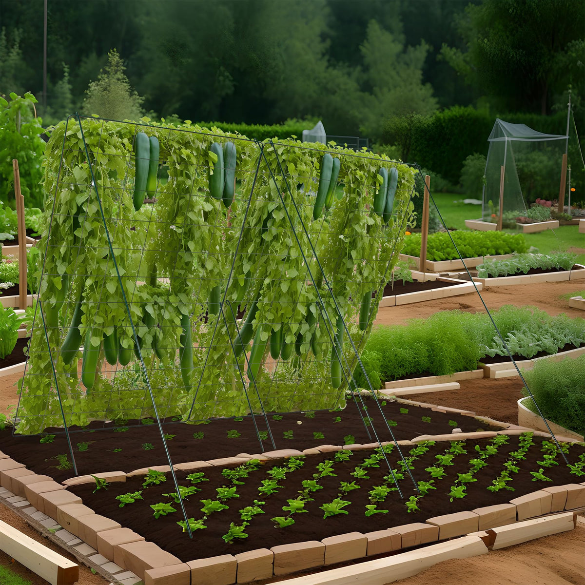 Toriexon 2-pack trellis in use supports multiple plants.