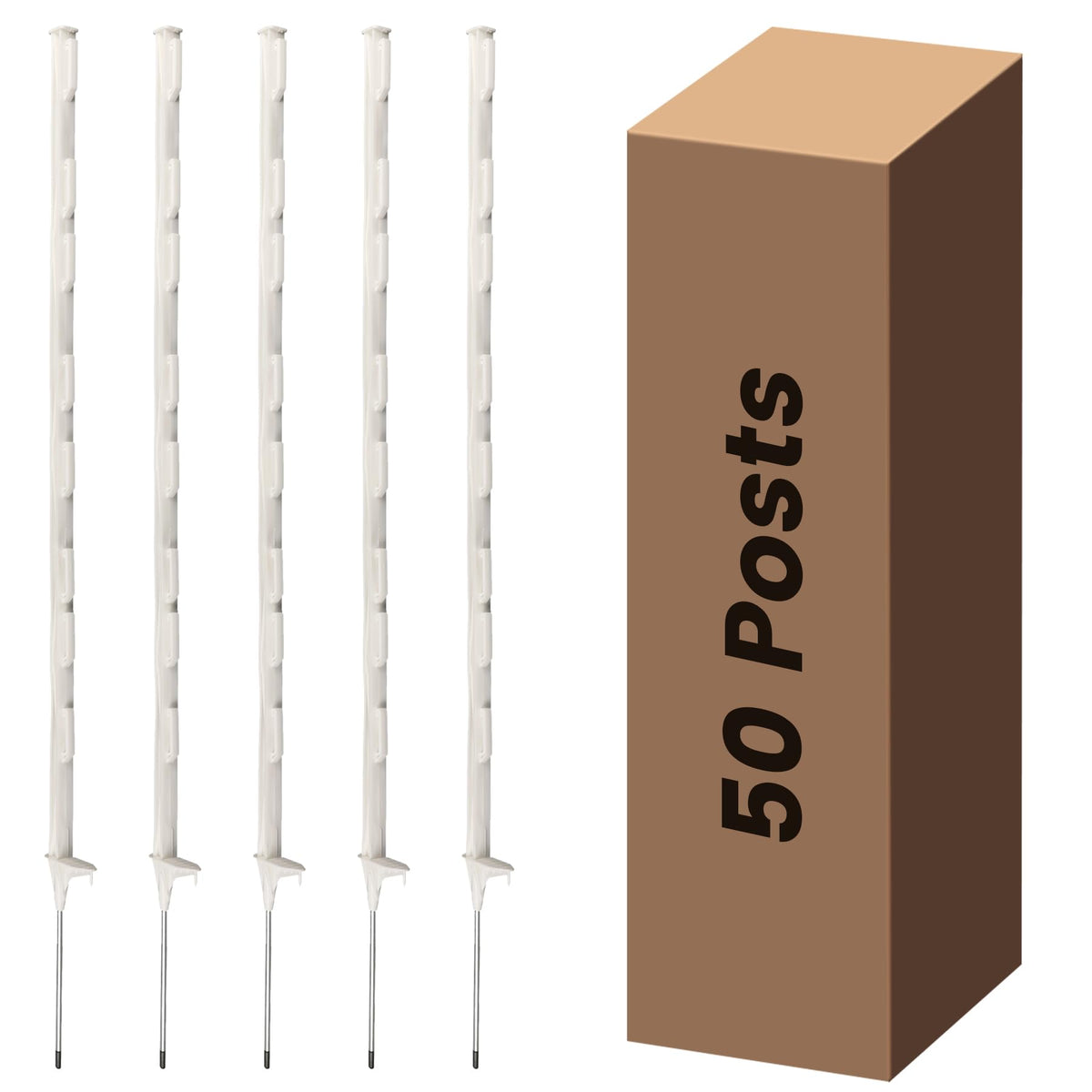 Toriexon electric fence posts in white for temporary garden fencing.