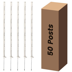 Toriexon electric fence posts in white for temporary garden fencing.