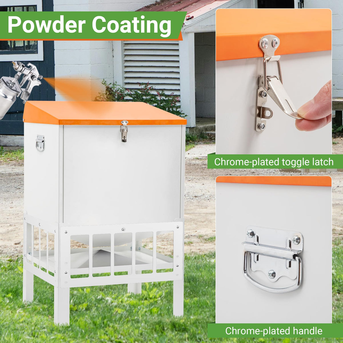 Toriexon tilted-top cover blocks moisture and perching for cleanliness.