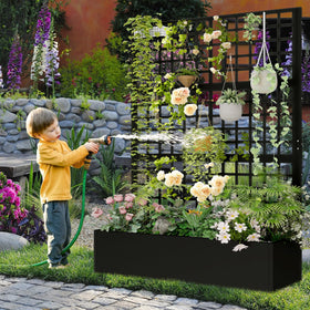 Toriexon metal planter in backyard ready for layered greenery.