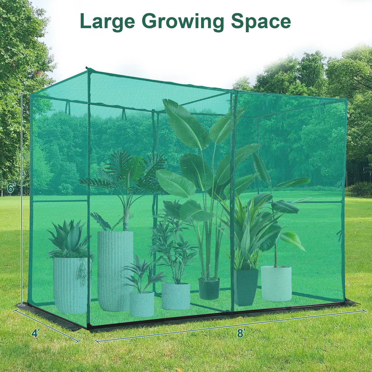 Toriexon crop cage extended bottom protects soil near plants