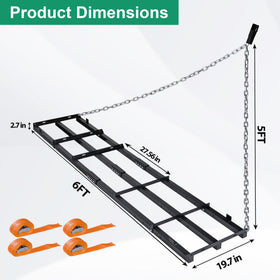 Toriexon drag harrow attached to ATV with hitch pin for versatile mounting.