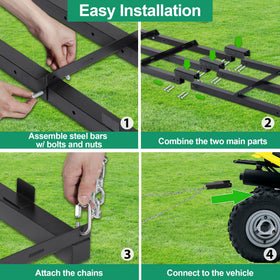 Toriexon drag harrow leveling soil, sand, and gravel on driveways and yards.