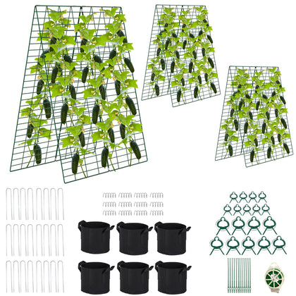 Toriexon foldable cucumber trellis 3-pack supports vertical growth for cucumbers.