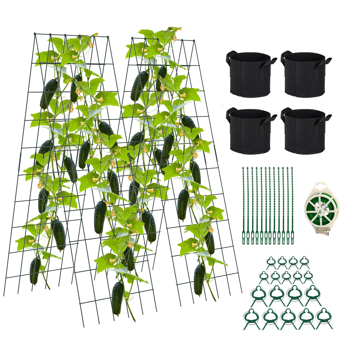 Toriexon foldable cucumber trellis front view shows sturdy rust-resistant frame for vertical gardening