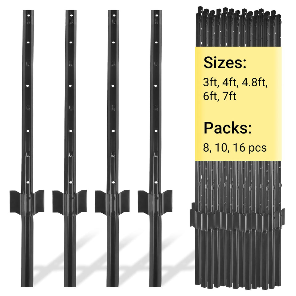 Toriexon metal fence post in black, 4.8 ft, rugged U-post design for stability