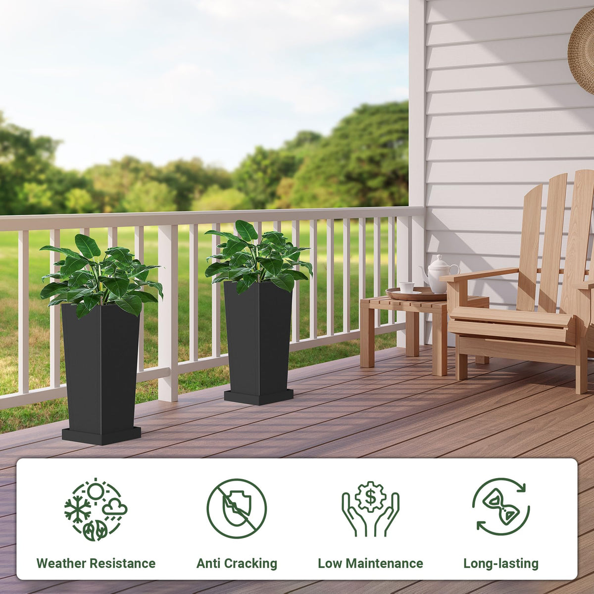Toriexon metal tall planter highlights drainage holes to prevent overwatering