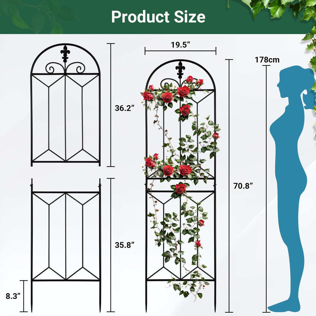 Toriexon outdoor trellis installed in garden; supports climbing cucumbers and flowering vines