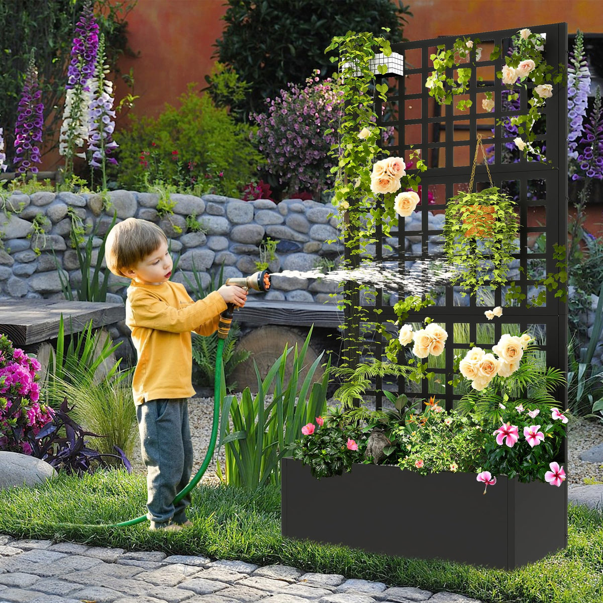 Toriexon multiuse planter blends garden decor with functional growing space.