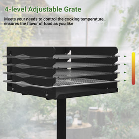 Toriexon Park Grills adjustable grate height to tailor heat.