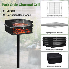 Toriexon Park Grills oxford cover protecting grill from dust and weather.