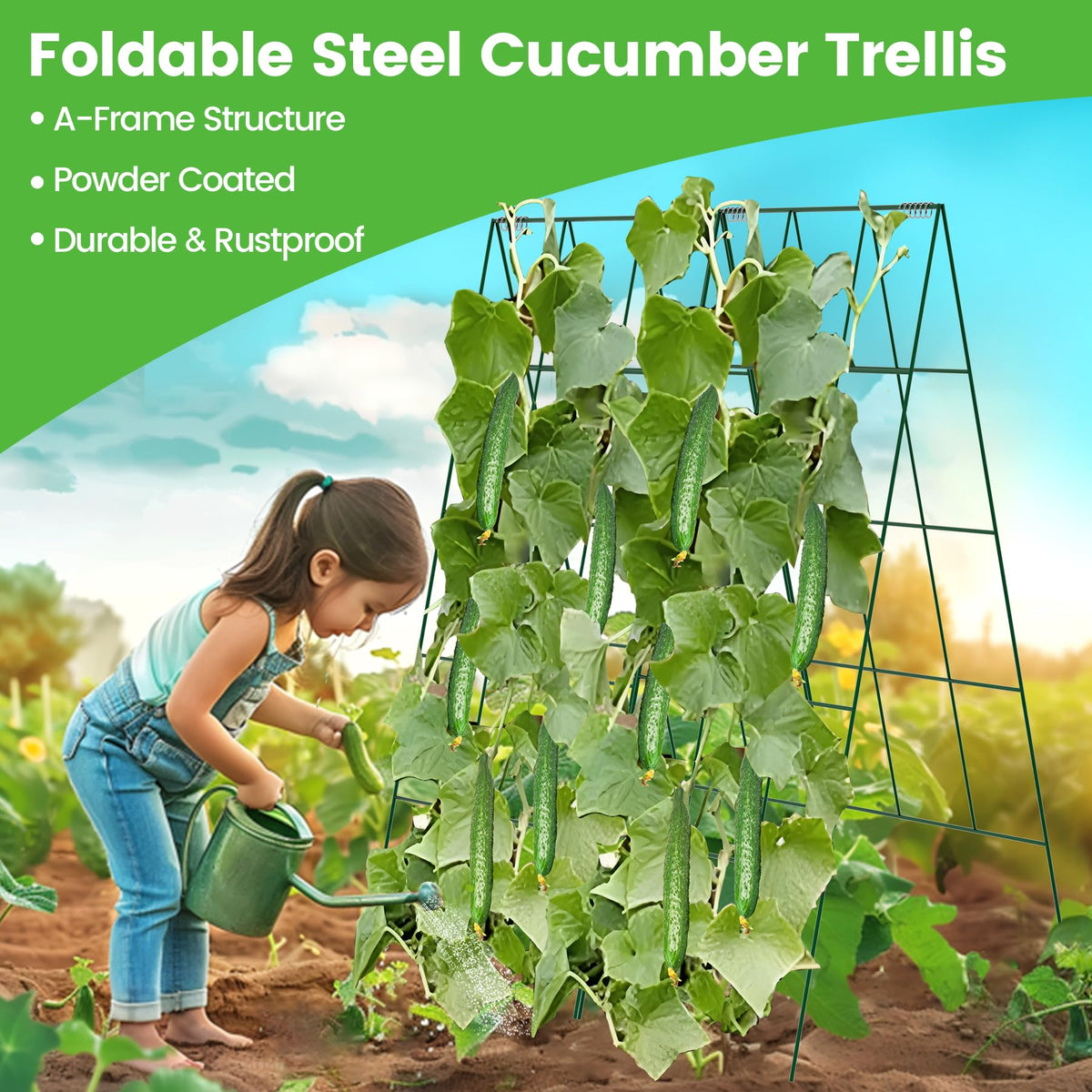 Toriexon Steel Garden Trellis with Green Coating resists rust for long-lasting outdoor use.