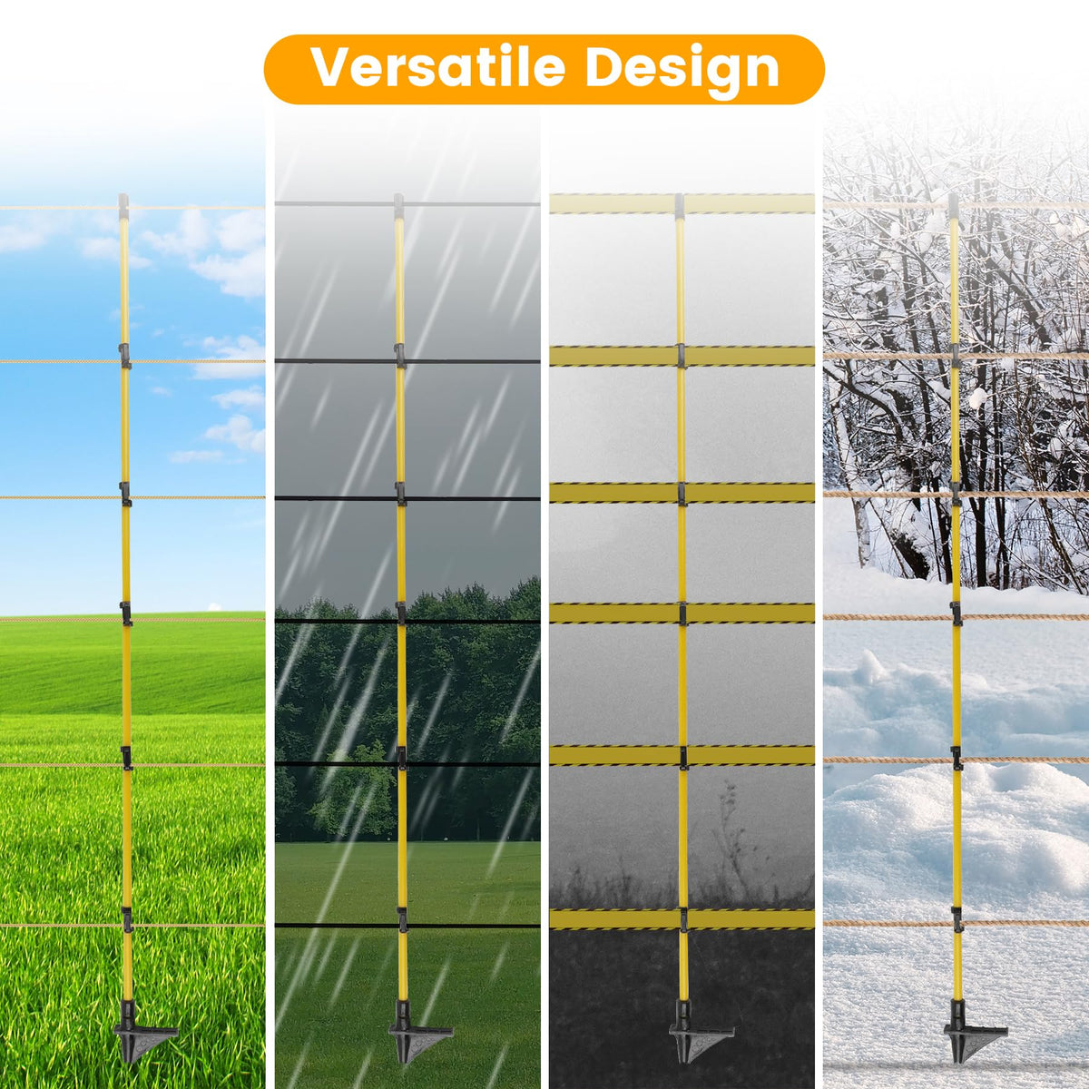 Toriexon fence posts suited for cattle, sheep, goats, dogs, and garden fencing.