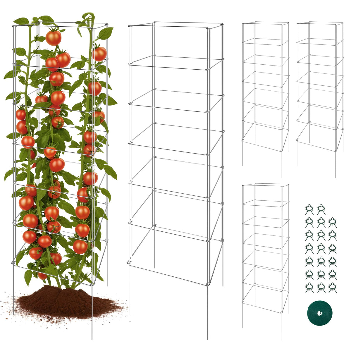 Toriexon tomato cage wind-protection helps keep plants upright on breezy days.