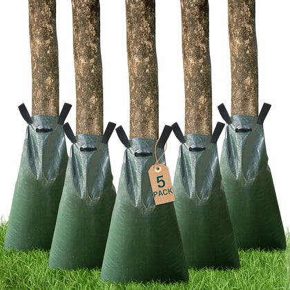 Toriexon tree watering bag around a trunk delivering slow, deep-root irrigation.