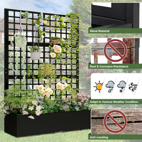 Toriexon trellis planter close-up demonstrates rust-resistant coating protecting metal.