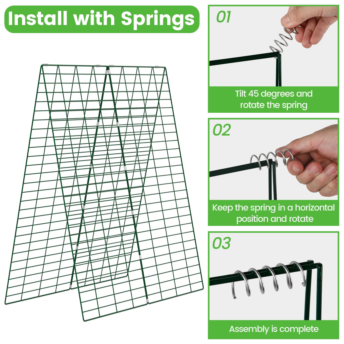Toriexon U-stakes provide stable grounding for trellis.