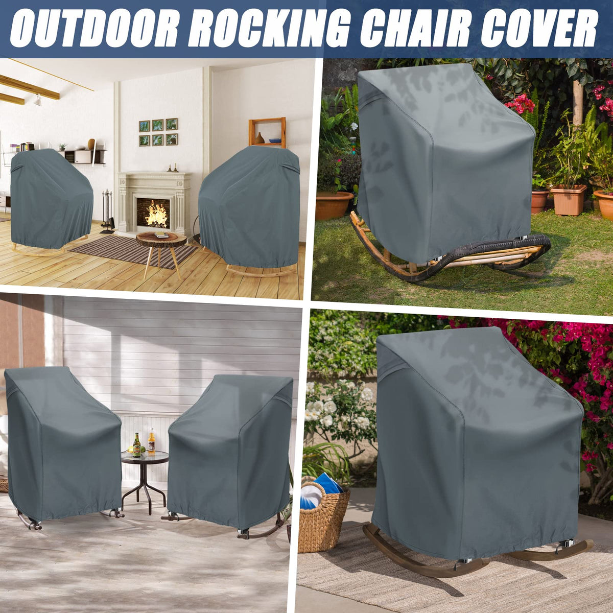Garden setup with TORUTA covers protecting a rocking chair on a patio