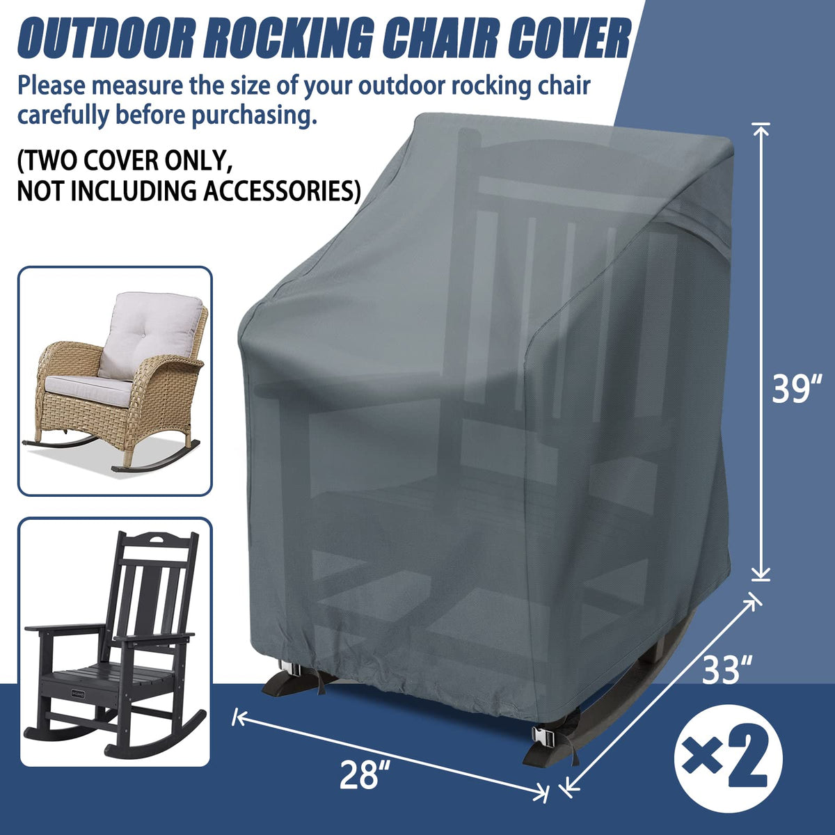 TORUTA rocking chair cover side view highlighting secure fit and weather protection