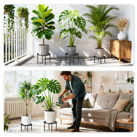 TOSKING durable iron risers provide long-lasting plant display for patios.
