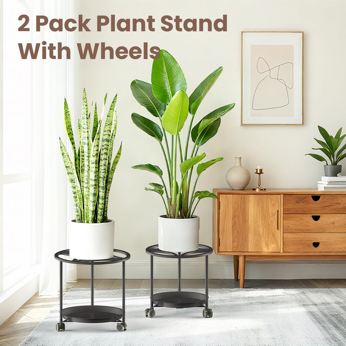 TOSKING rolling plant caddy water tray 11-inch for compact planters.